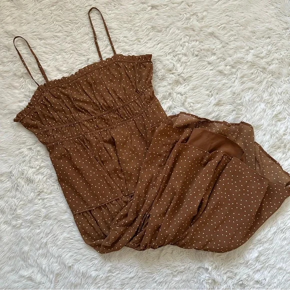Madewell Dress Sophia Cami Tiered Midi in Dot Ruffle Sepia Polka Dot Brown 10 - Picture 2 of 14